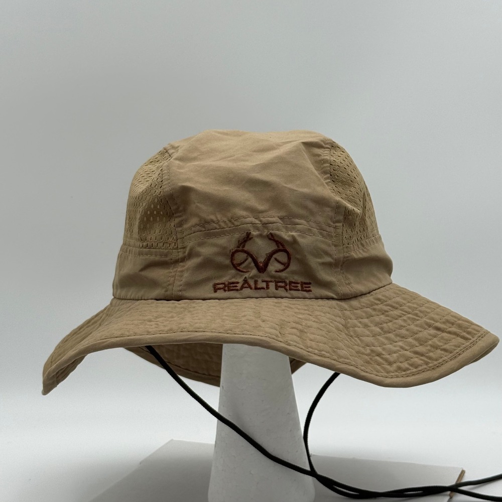Realtree Khaki Tan Mesh Boonie Bucket Hat Adjustable Chin Strap Mens One Size